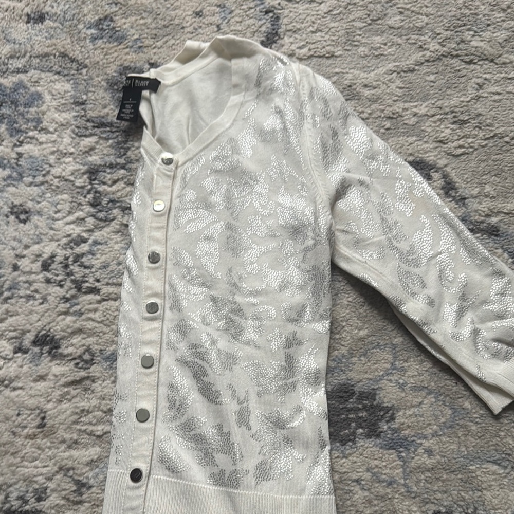 White House Black Market Silver and Cream Cardigan